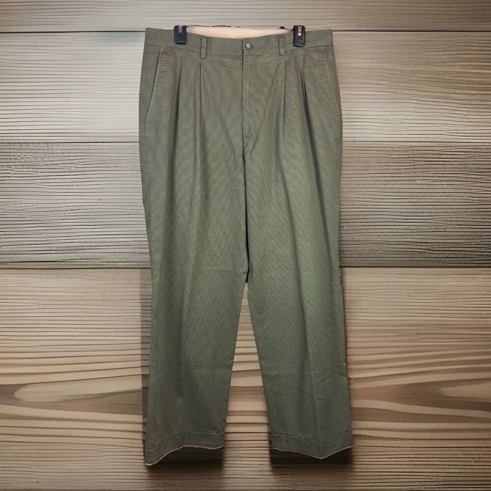 CLAIBORNE Mens Tan Pleated Cotton  Cuffed DRESS PANTS Size 34X32(33X30)